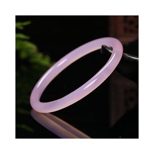 Zheru Jewelry Natural Agate Chalcedony Light Purple Round Bar 54-64mm Bracelet Elegant Princess Jewelry Best Gift for Mother and