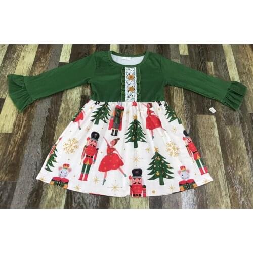 Green christmas dress toddler girls lace long sleeve dress