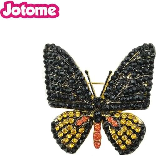 55mm Wedding Party Brooches for Women Gold Tone Black Rhinestone Animal Insect Butterfly Brooch Pin