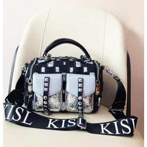 Fashion Denim Embroidered Sequins Handbags Personality Lightweight One-shoulder Messenger Ladies Hand Bags Sac Bandouliere Femme