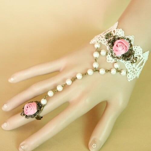 Vintage Gothic Bracelets For Women Sexy Lace Simulated Beads Tassel Chains Bracelet Statement Finger Circles Wristbands Jewelry