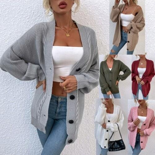 Womens twist cardigans 2021 autumn winter balck grey knitted cardigan midi long button sweater womens vintage sweater jacket