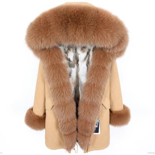 Maomaokong new fashion womens clothing Fox fur collar Parker Detachable rabbit fur lining Medium and long section Coat winter