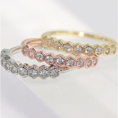 ZHOUYANG Rings For Women Girls Simple Geometric Hexagone Zircon Rose Gold Silver Color Midi Ring Daily Gift Fashion Jewelry R919