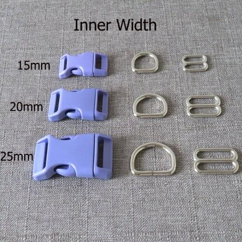 10Sets/Lot 15mm 20mm 25mm Plastic Buckle Metal D Ring Slider Straps Belt Loop For Pet Dog Collar Clasp Harness DIY Accessory