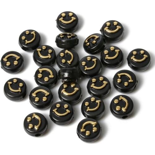 10x6mm Black gold Oval Shape Acrylic Spaced Beads Smile-Face Beads For Jewelry Making DIY Charms Bracelet Necklac