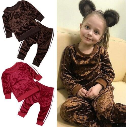 2018 Newly Autumn Winter Toddler Baby Girls Fashion Velvet Clothes 2PCS Long Sleeve Pullover Sweatshirt Tops+Pants 1-6Y