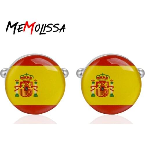 MeMolissa 3 pairs Fashion Spain Flag Design Colorful Flag Shape Cufflinks For Mens Womens Shirt Party Gift Cufflink Abotoadura