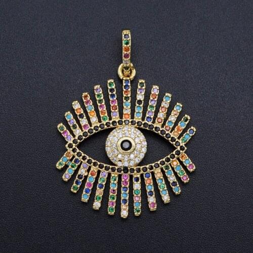 38x22mm Luxury CZ Zircon DIY Jewelry Rainbow Evil Eye Charm Pendant Wholesale Bracelet Making Charm Top Quality