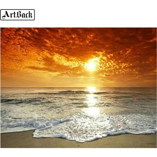 5d diamond painting sunset sea waves landscape full square & round diamond embroidery sticker 3d diamond mosaic art