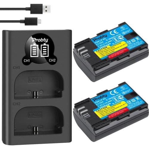 2pcs 2650mAh LP-E6 LPE6 LP E6 Camera Batteries + LED Charger For Canon EOS 5DS R 5D Mark II III 6D 7D 60D 60Da 70D 80D