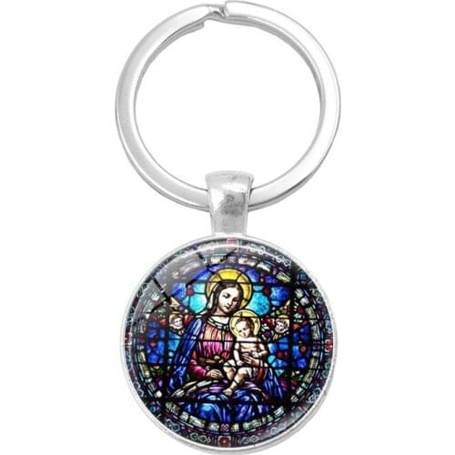 Virgin Mary and Child Stained Glass Christian Jewelry Christian Gifts Virgin Mary Key Ring Key Chain Baby Jesus Jewelry