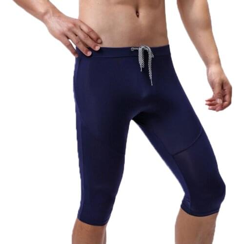 Long Leg Boxers Mens Sexy Shorts Ultra-thin Transparent Seamless Bugle Pouch Sleep Bottoms Ice Silk Home Lounge Pants Sleepwear