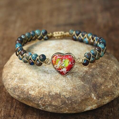 Heart Shape Charm Bracelets Crazy Lace Agates Bohemia Yoga Wrap Braided Bracelet Femme Couple Handmade Jewelry Dropship