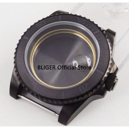 BLIGER 40mm black brushed ceramic bezel Sapphire Glass stainless steel black PVD Watch Case fit for ETA 2836 Movement C15