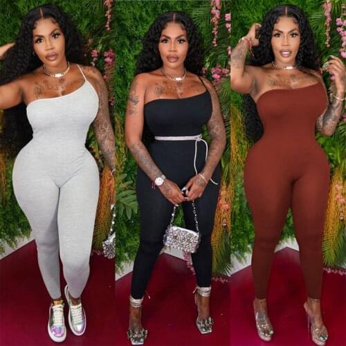 CHRONSTYLE 2021 Sleeveless Off Shoulder Single Strap Sexy Jumpsuits Summer Women Fashion Streetwear Outfits Clubwear Rompers New