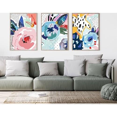 Nordic Canvas Painting Flowers Poster Blue Floral Wall Art Print for Modern Living Room Pictures Bedroom Decoration Home Decor
