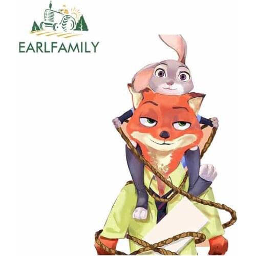 EARLFAMILY 13cm x 8.6cm For Crazy Animal City Fox Nick Rabbit Judy Funny Car Stickers Fashion Vinyl Car Wrap Bumper Decoration