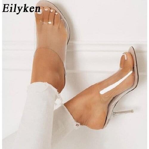Eilyken Women Slippers Comfortable Soft Sandals Sexy Women Shoes Party Crystal Transparent Hhigh Heel Slippers Sandalias Mujer