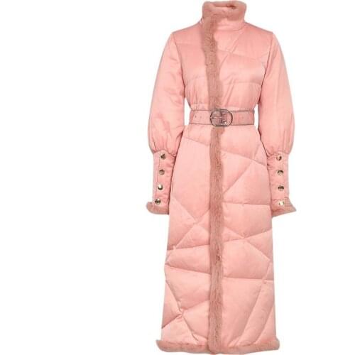 Elegant Pink Long Warm Winter Down Jacket Women Fashion stand collar Down Coat Parka Office Lady