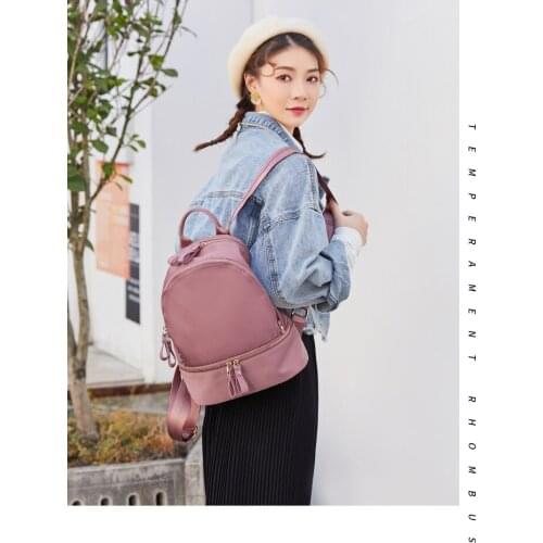 Oxford Nylon Real Leather Mini Elegant Cute Laptop Women Backpack