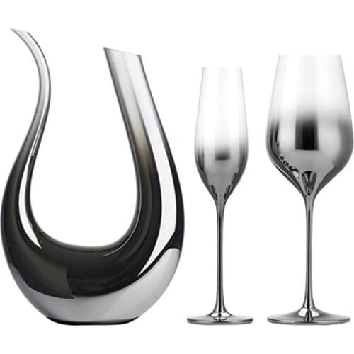 European-style Crystal Glass Electroplating Silver-gray Gradient American Red Wine Glass Metal Goblet U-shaped Decanter Wine Cup