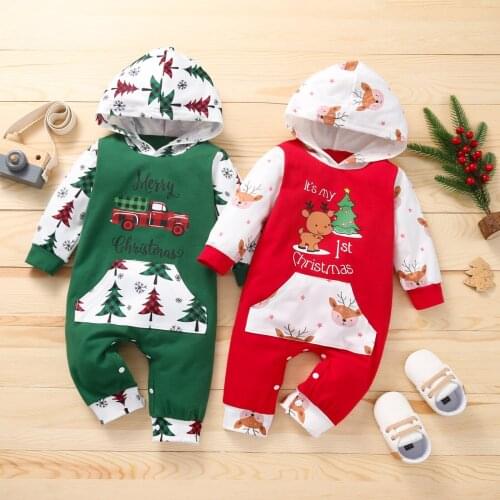 Newborn Baby Boy Girl Christmas Rompers Babies XMAS Romper Clothing Set Lovely Elk Printed Hooded Jumpsuit Outfits Clothes