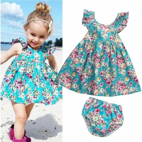 Baby Dress Sets Summer Infant Baby Girl Ruffle Floral Dress Sundress Briefs 2pcs Outfits Clothes Set Cute Toddler Clothing 2021