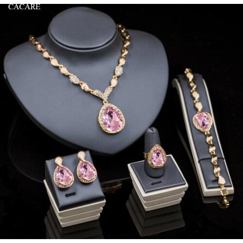 SALE 4 Pieces Jewelry Sets Women Big Necklace Earrings Ring Bracelet Set Indian Jewellery F1166 Rhinestone Party Jewels 6 Colors
