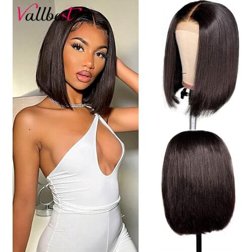 Vallbest Short Lace Front Human Hair Wigs Brazilian Straight Hair Bob Wig Remy Lace Front Wig For Black Women Pre Plucked 150