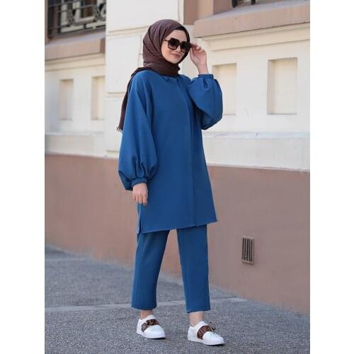 Balloon Sleeve Hijab Suit New Season Double Crepe Fabric Muslim Womens Clothing Tunic Trousers High Quality Made in Turkey