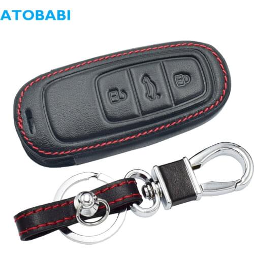 Leather Car Key Case For Audi A8L A6L A7 Q8 2019 Smart Keyless Remote Control Fob Cover Keychain Holder Protector Bag Accessory