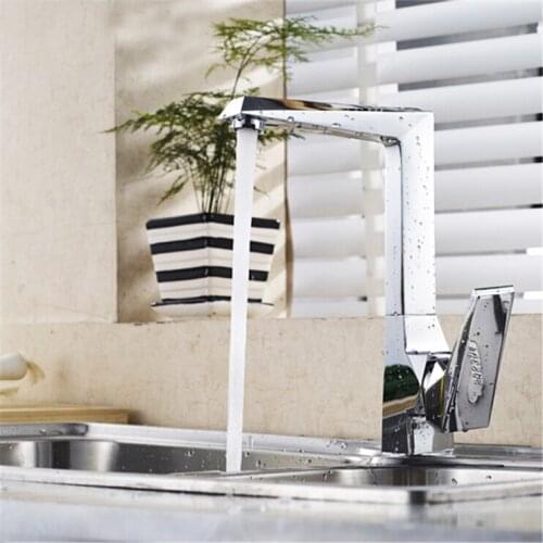 L16199 - Luxury Deck Mounted Chrome Finish Brass Kitchen Square Faucet
