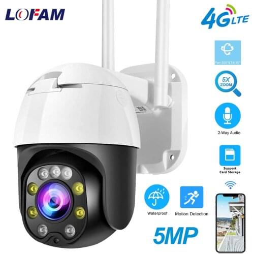 LOFAM 4G IP Camera Outdoor Waterproof PTZ Speed Dome SIM Card 4G PTZ Camera 2MP 5MP 5X Optical Zoom Video Surveillance IP Camera