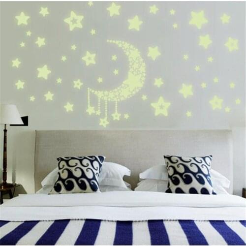 Moon Stars Wall Sticker Bedroom Fluorescent Glow In The Dark Stars Glow Wall Stickers Stars Luminous Luminous Glow Sticker Color
