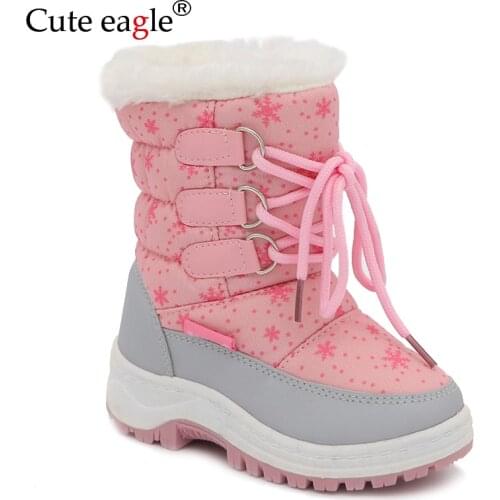 Cute eagle Kids Winter Girls Snow Boots Little Princess Outdoor Durable Felt Boots with Zipper Toddler Kids Anti-slip Shoes
