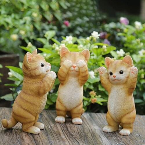 Cute Kittens Cat Ornaments Micro-Landscape Ornaments Garden Statue Outdoor Garden Decoration Courtyard Crafts