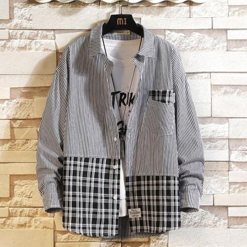 2021 Fashion Autumn Plaid Casual Long Sleeve Shirt Mens Youth Slim Fit Dress Shirts