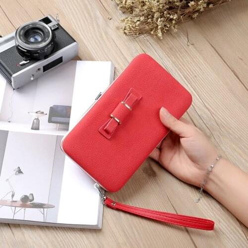 Fashion Bowknot PU Leather Clutch Bag Wallet Holder Card Coin Clutch Purse Wristlet Evening Bag 40PCS/lot