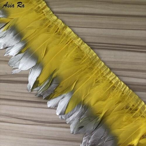 Pack Of 4 Meters Paint Silver Goose Duck Feather Trims 15-20CM 6-8" In Width Natural Feathers Fringe Strip For Carnival Decorate