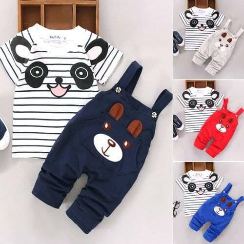 Summer New 2021 Boys Girls' Baby Girl Boy Newborn Rompers Clothes 100% Cotton Striped Short-sleeved Cartoon Childrens 2PC Suit