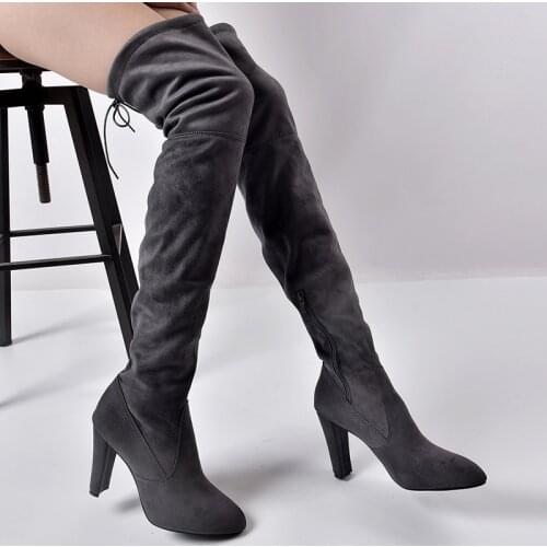 New Faux Suede Slim Over-the-knee Boots Winter Women Boots Sexy Thigh High Boots Female Pointed High Heel Boots Plus Size Shoes