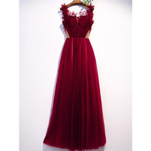 Scoop Neck Evening Dress Formal Robe De Soiree Burgundy Evening Dresses Long Dress 2021 New Design Real Photo Vestido De Festa