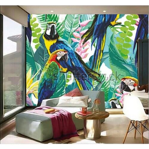 Latest custom 3D large mural,colorful parrots and exotic flowers,living room tv background bedroom wall wallpaper