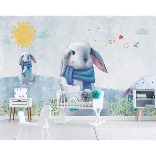 Beibehang Custom wallpaper Nordic modern minimalist hand-painted cute rabbit childrens room photo background wall paper mural