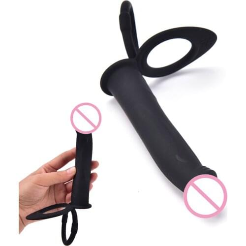 Double Penetration Sex Toys Penis Strapon Anal Dildo, Black Silicone Strap On Penis Anal Plug, Adult Products For Beginner