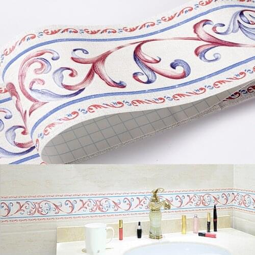 Tile Wall Sticker PVC DIY Self Adhesive Waterproof Wallpaper Border Skirting Line Sticker Home Decor for Kitchen Bathroom