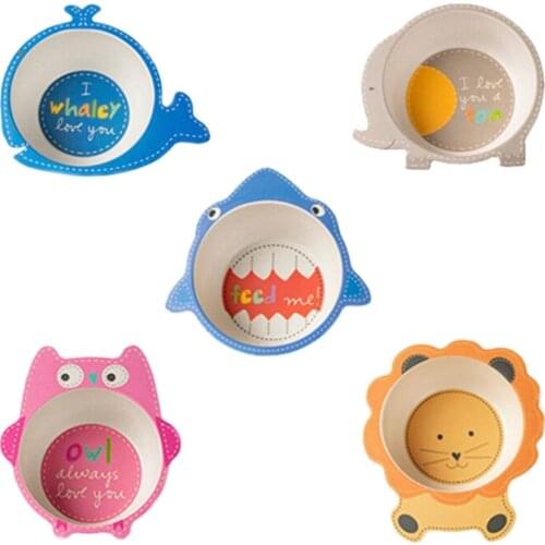 Baby Kids Natural Bamboo Fiber Bowls Cute Cartoon Animal Dishes Baby Feeding Tableware Children Infant Toddler Portable Plates
