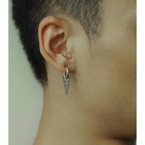 Punk Vintage Triangle Round Pendants Hoop Earrings For Men Women Fashion Minimalist Stainless Steel Jewelry Accessories Earrings