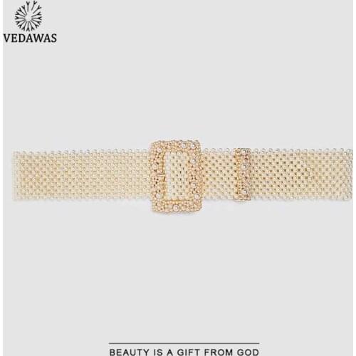 Vedawas ZA Elegant Simulated Pearl Belts Women Fashion Accessories Waist Chain New Hollow Our Girls Belly Chain Gifts Wholesale